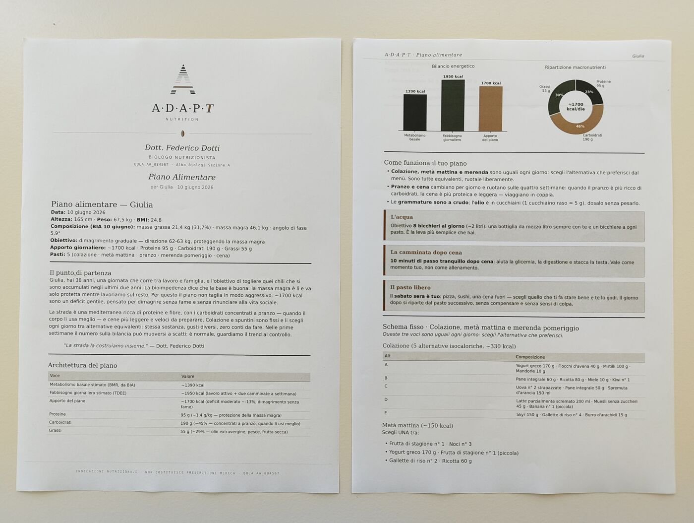 Piano alimentare ADAPT aperto: bilancio energetico, settimane di menu equilibrate e lista della spesa